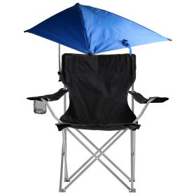 Foldable Beach Chair with Detachable Umbrella Armrest Adjustable Canopy Stool with Cup Holder Carry Bag for Camping Poolside Travel Picnic Lawn Chair (Color: Black)