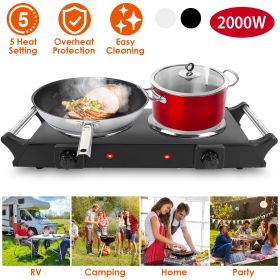 2000W Electric Dual Burner Portable Coil Heating Hot Plate Stove Countertop RV Hotplate with 5 Temperature Adjustments Portable Handles (Type: Double)